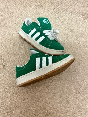 Adidas Green Suede Sneakers with White Stripes